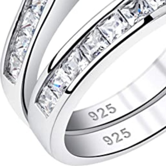 ๐ 1.8ctw CZ Princess Cut Set โ 925 Sterling Silver ๐ - Picture 4 of 6